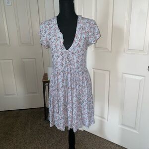 AE Studio Light Blue Mini Dress with Pink Floral Print